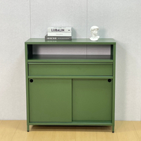 Sliding Metal Door Storage Cabinet KD Knock Down Steel Sideboard with Drawer & Open Compartment