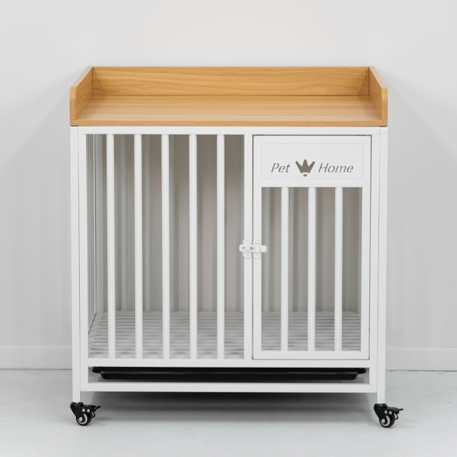 Cold Rolled Steel Pet Crate with Wooden Top