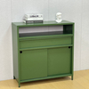 Sliding Metal Door Storage Cabinet KD Knock Down Steel Sideboard with Drawer & Open Compartment