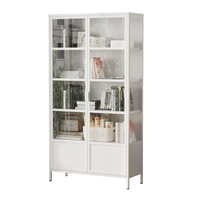 Steel Display Cabinet KD Knock Down Tempered Glass Bookcase with Double Press Doors & Bottom Cabinets