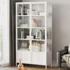 Steel Display Cabinet KD Knock Down Tempered Glass Bookcase with Double Press Doors & Bottom Cabinets