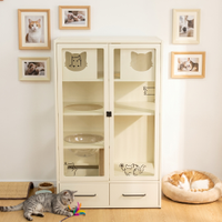 Multi-Level Steel Cat Cage with Storage Drawers & Sisal Scratching Post