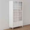 Steel Display Cabinet KD Knock Down Tempered Glass Bookcase with Double Press Doors & Bottom Cabinets