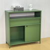 Sliding Metal Door Storage Cabinet KD Knock Down Steel Sideboard with Drawer & Open Compartment