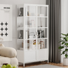 Steel Display Cabinet KD Knock Down Tempered Glass Bookcase with Double Press Doors & Bottom Cabinets